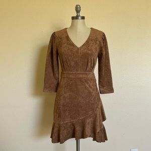 NWT Sz:S Fab’rik Camel Lane Suede Wrap Dress